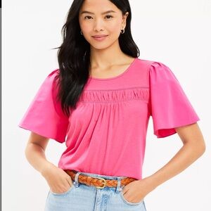 Loft Pink Flare Sleeve Mixed Media Top - Size Small